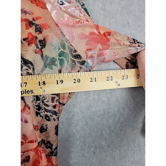 Clint Honolulu Colorful Tropical Floral 3/4 Sleeve Blouse Large Stretch Sheer - Picture 9 of 12